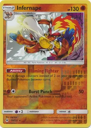 Infernape Reverse Holo Pokemon card from Forbidden Light