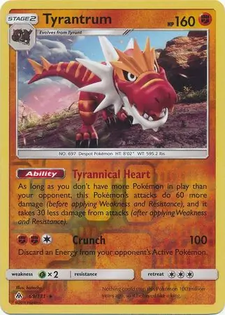 Tyrantrum Reverse Holo Pokemon card from Forbidden Light