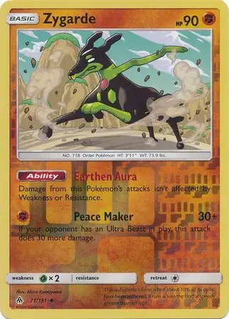 Zygarde Reverse Holo Pokemon card from Forbidden Light