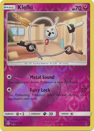 Klefki Reverse Holo Pokemon card from Forbidden Light