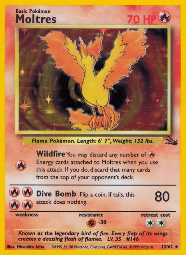 Moltres Holo Pokemon card from Fossil