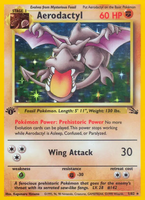 Aerodactyl Holo Pokemon card from Fossil 1st Edition