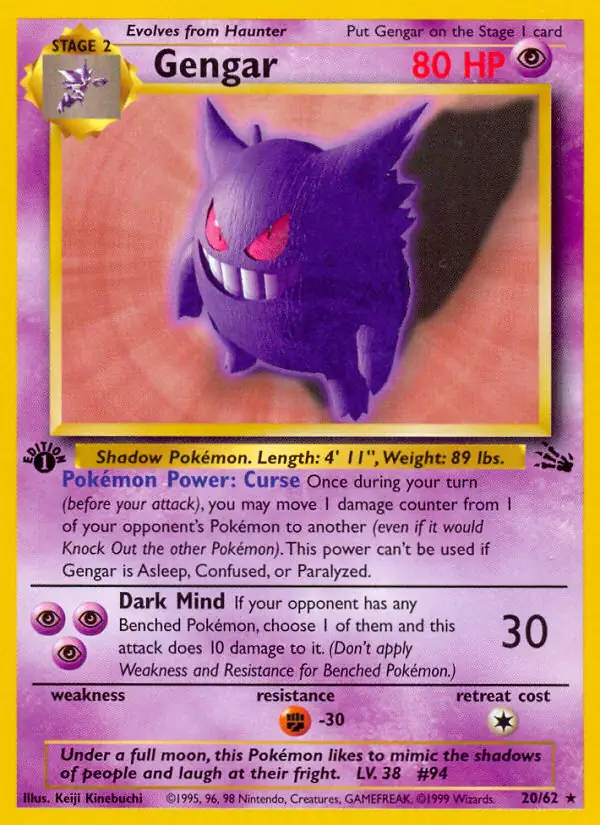 Gengar Pokemon card from Fossil 1st Edition