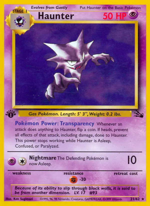 Haunter Pokemon card from Fossil 1st Edition
