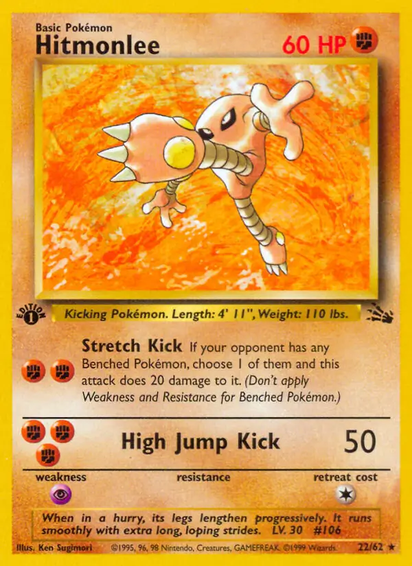 Hitmonlee Pokemon card from Fossil 1st Edition