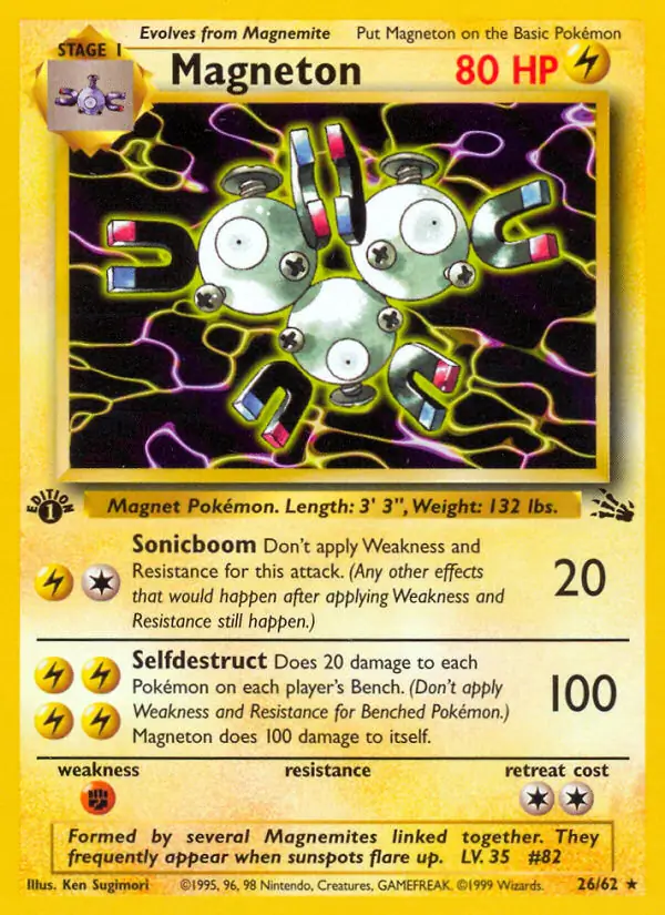 Magneton Pokemon card from Fossil 1st Edition
