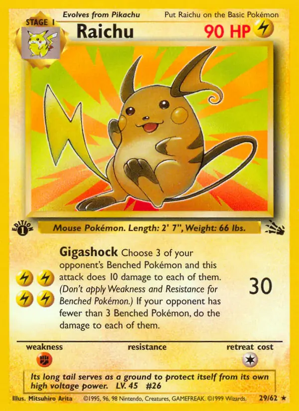 Raichu Pokemon card from Fossil 1st Edition