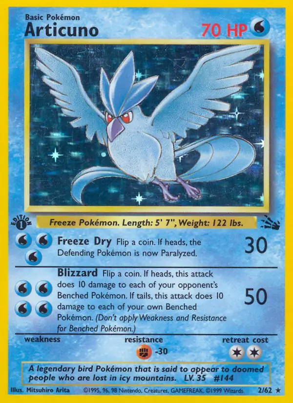 Articuno Holo Pokemon card from Fossil 1st Edition
