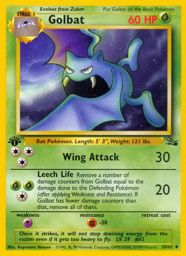Golbat Pokemon card from Fossil 1st Edition
