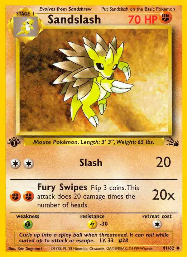 Sandslash Pokemon card from Fossil 1st Edition