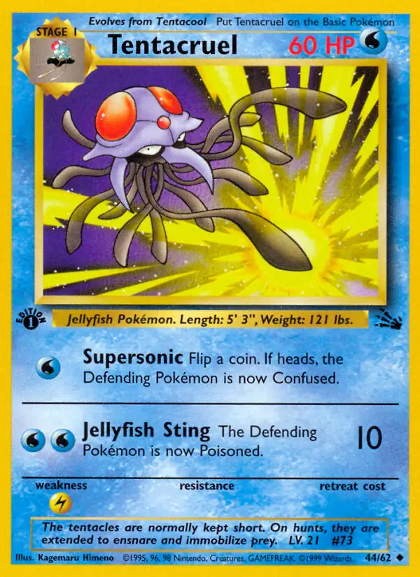 Tentacruel Pokemon card from Fossil 1st Edition