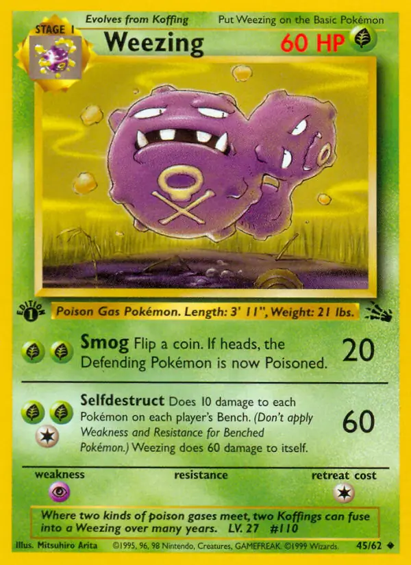 Weezing Pokemon card from Fossil 1st Edition
