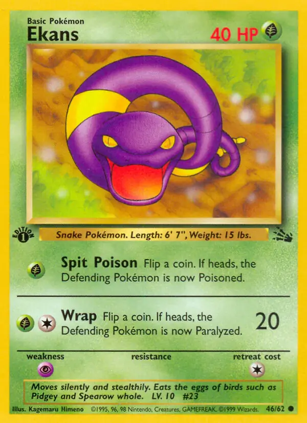 Ekans Pokemon card from Fossil 1st Edition