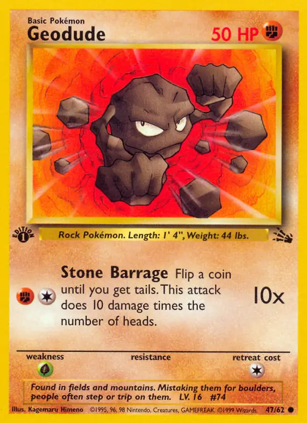Geodude Pokemon card from Fossil 1st Edition