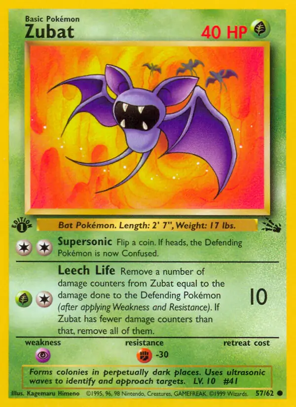 Zubat Pokemon card from Fossil 1st Edition