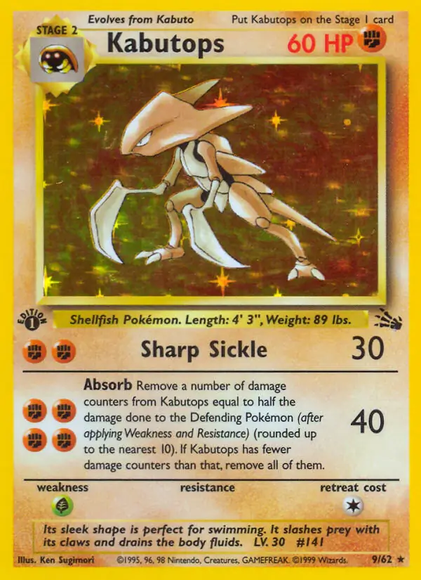 Kabutops Holo Pokemon card from Fossil 1st Edition
