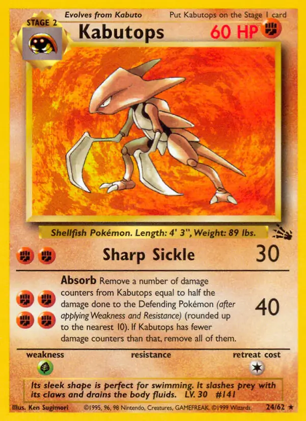 Kabutops Pokemon card from Fossil
