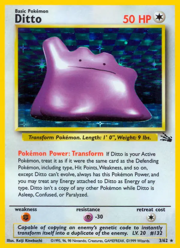 Ditto Holo Pokemon card from Fossil