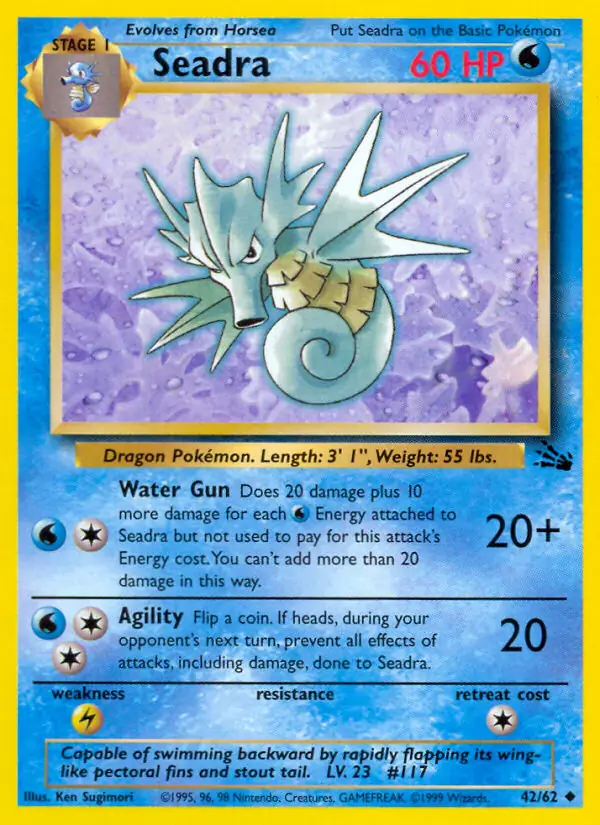 Seadra Pokemon card from Fossil