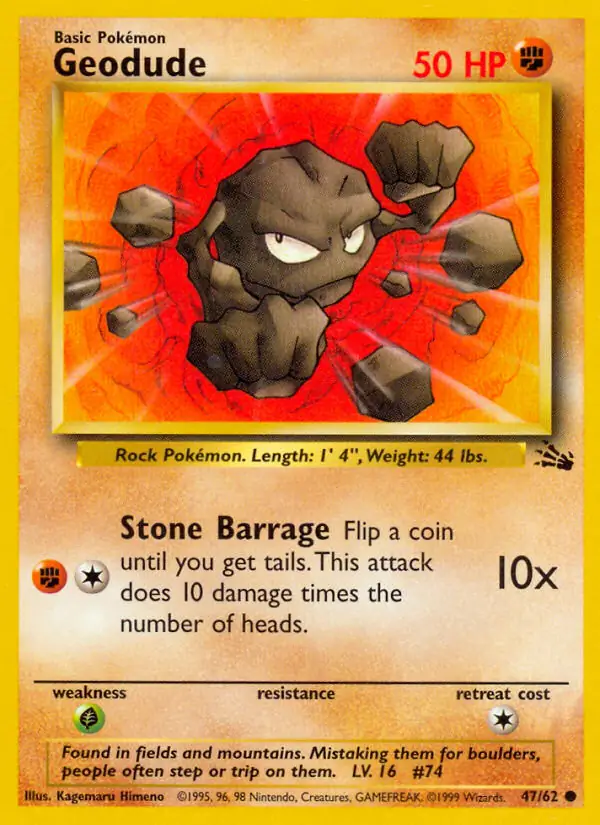 Geodude Pokemon card from Fossil