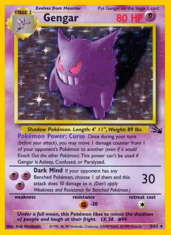 Gengar Holo Pokemon card from Fossil