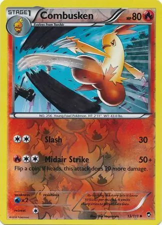 Combusken Reverse Holo Pokemon card from Furious Fists