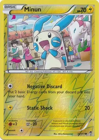Minun Reverse Holo Pokemon card from Furious Fists