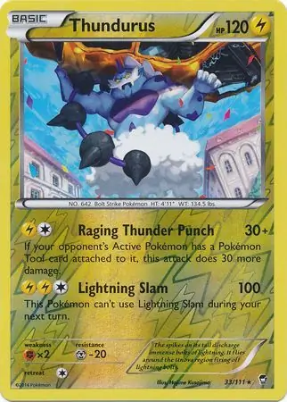Thundurus Reverse Holo Pokemon card from Furious Fists