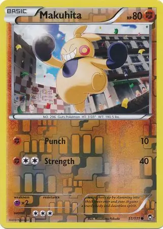 Makuhita Reverse Holo Pokemon card from Furious Fists
