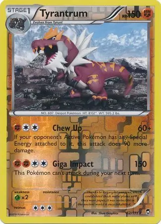 Tyrantrum Reverse Holo Pokemon card from Furious Fists