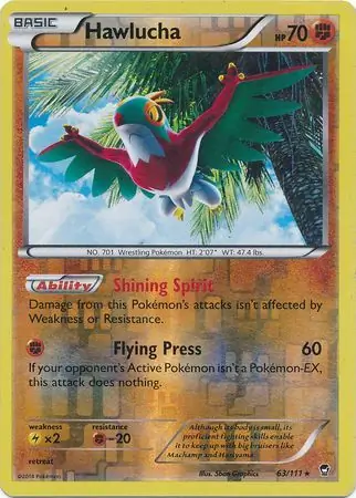 Hawlucha Reverse Holo Pokemon card from Furious Fists