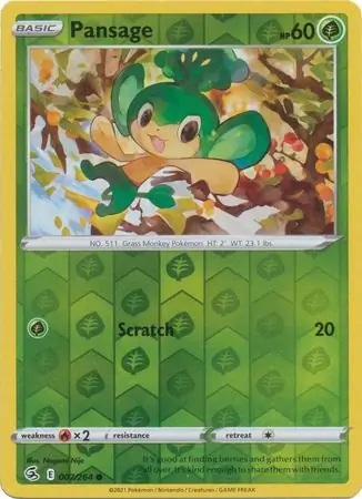 Pansage Reverse Holo Pokemon card from Fusion Strike