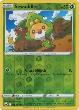 Sewaddle Reverse Holo Pokemon card from Fusion Strike