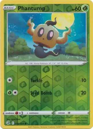 Phantump Reverse Holo Pokemon card from Fusion Strike