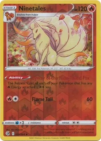Ninetales Reverse Holo Pokemon card from Fusion Strike