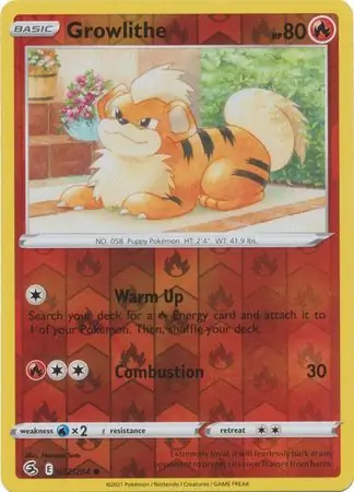 Growlithe Reverse Holo Pokemon card from Fusion Strike