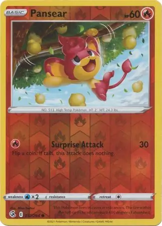 Pansear Reverse Holo Pokemon card from Fusion Strike
