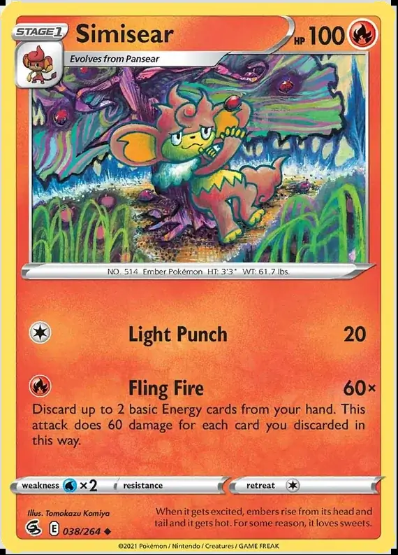 Simisear Pokemon card from Fusion Strike