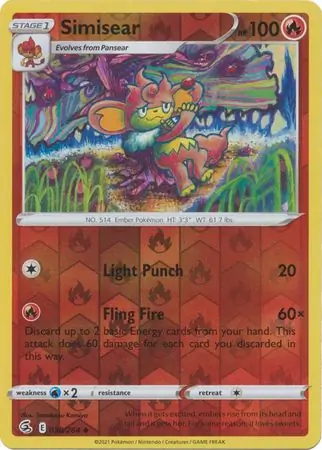 Simisear Reverse Holo Pokemon card from Fusion Strike