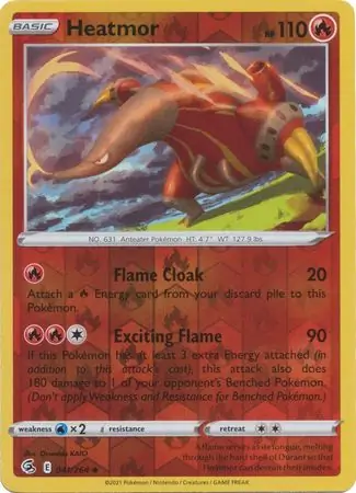 Heatmor Reverse Holo Pokemon card from Fusion Strike
