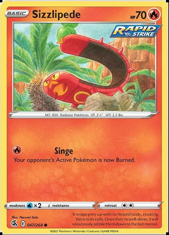 Sizzlipede Pokemon card from Fusion Strike
