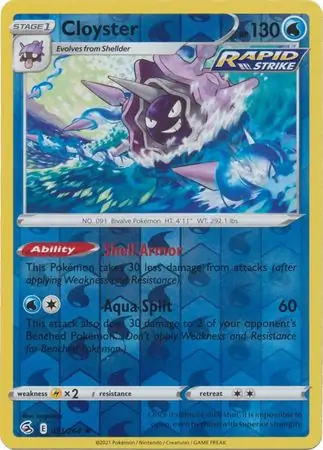 Cloyster Reverse Holo Pokemon card from Fusion Strike