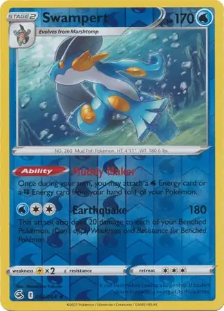 Swampert Reverse Holo Pokemon card from Fusion Strike