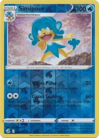 Simipour Reverse Holo Pokemon card from Fusion Strike