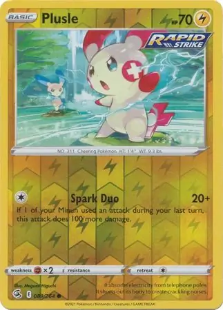 Plusle Reverse Holo Pokemon card from Fusion Strike