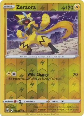 Zeraora Reverse Holo Pokemon card from Fusion Strike