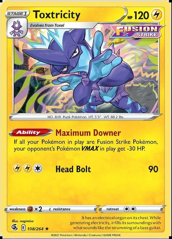 Toxtricity Pokemon card from Fusion Strike
