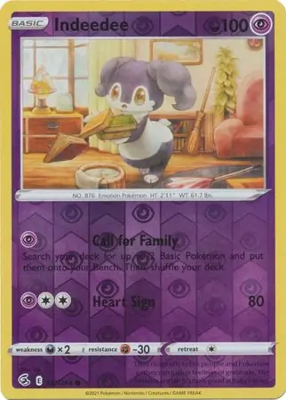 Indeedee Reverse Holo Pokemon card from Fusion Strike