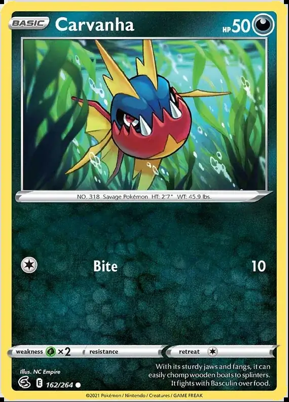 Carvanha Pokemon card from Fusion Strike