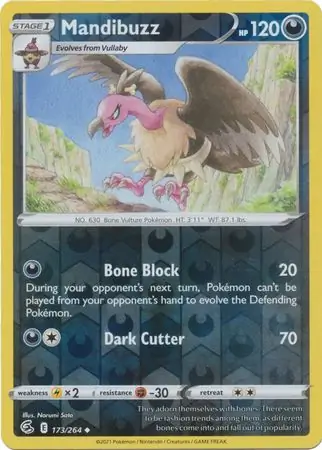 Mandibuzz Reverse Holo Pokemon card from Fusion Strike